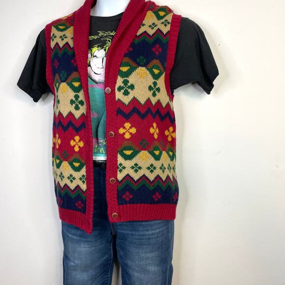Vintage Gina Peters Slouchy Oversized Fair Isle Eclectic Grandpa Sweater Vest S - Picture 11 of 11